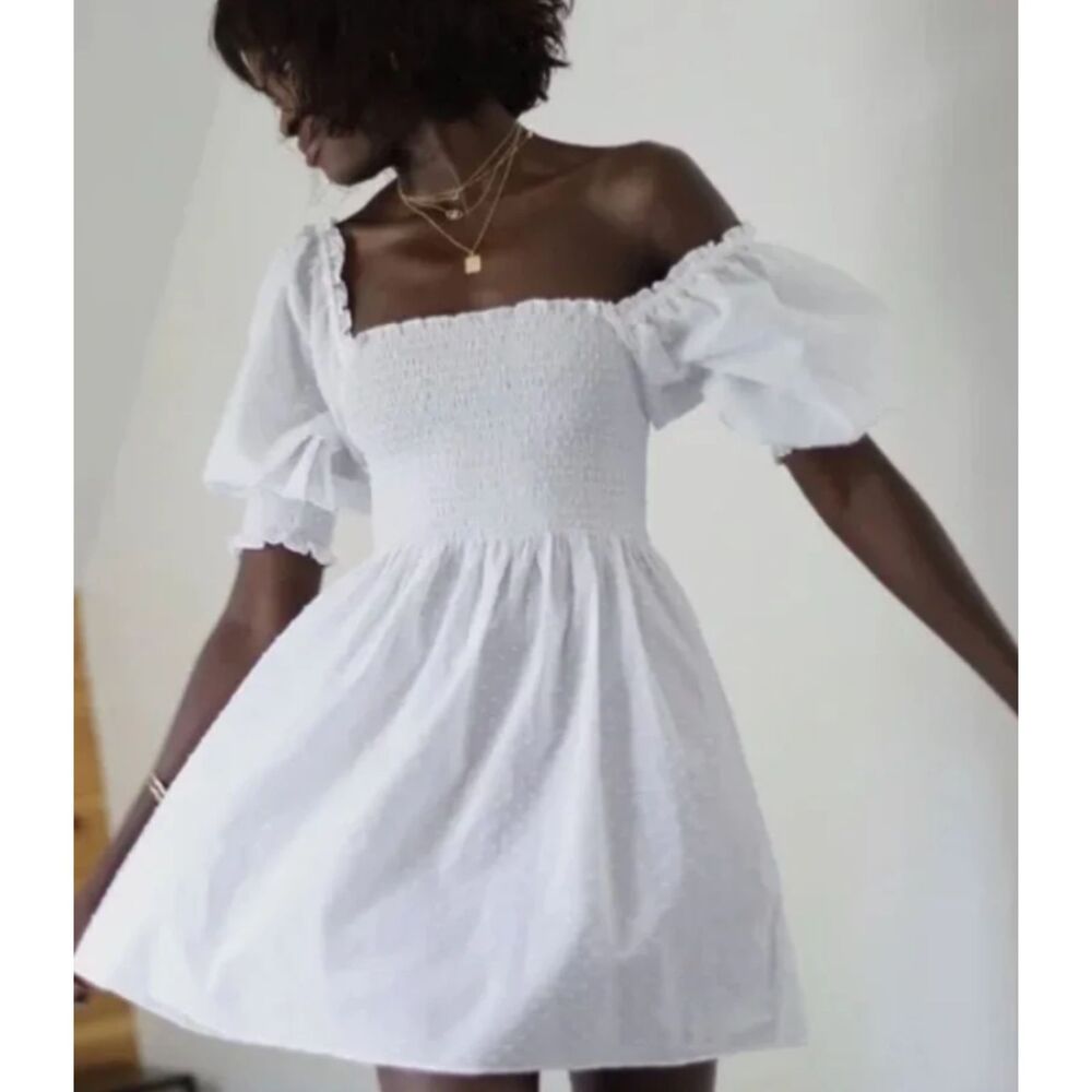 Hill House Home Athena Nap Dress Mini White Swiss Dot Size Small NWT